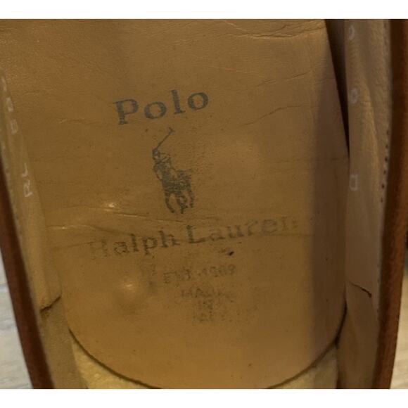 VTG Polo Ralph Lauren Penny Loafers Mens 9 Leather Full Strap Slip On Tan Italy main image 15